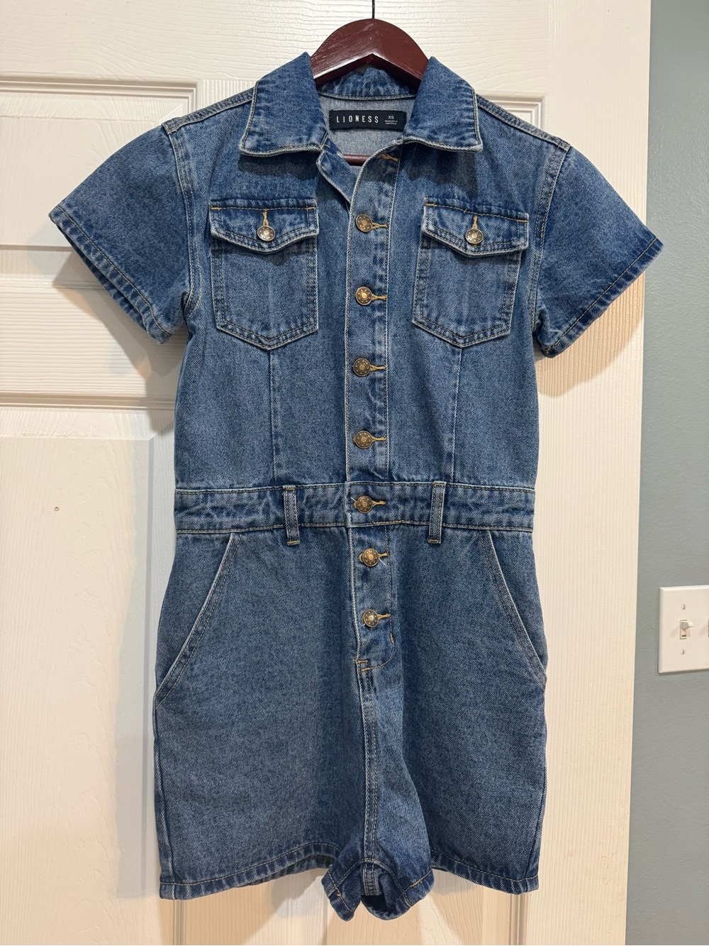 Lioness Blue Denim Jacket with Brass Buttons